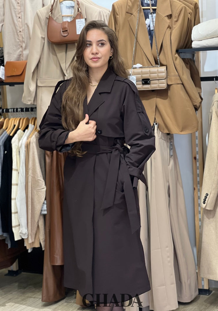 Trench long en marron foncé