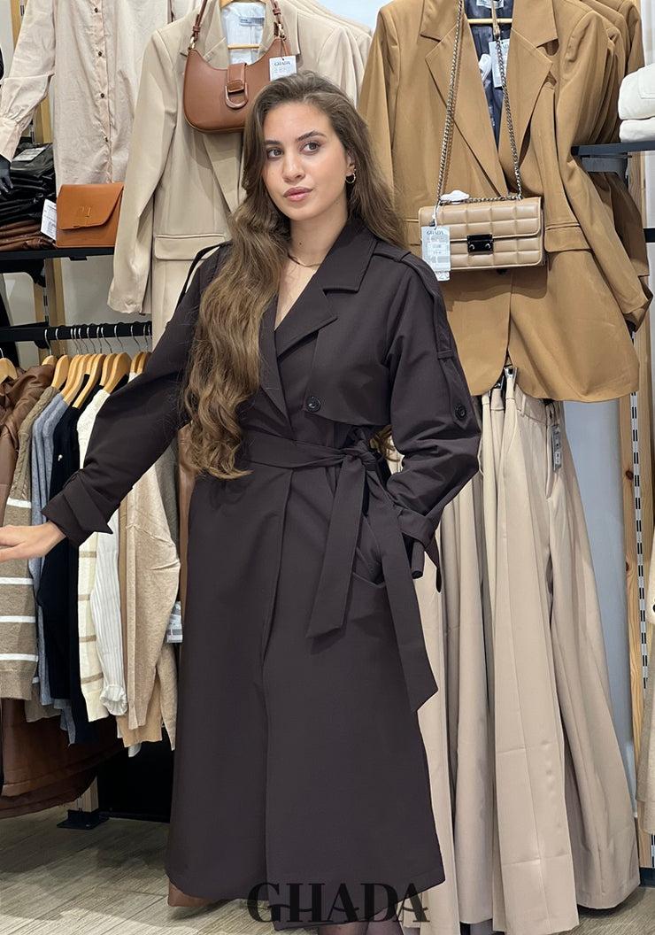 Trench long en marron foncé