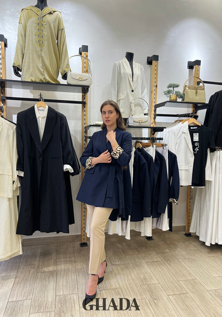 Pantalon taille haute en beige