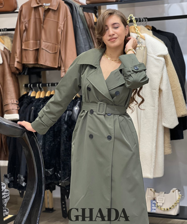 Trench long en vert kaki