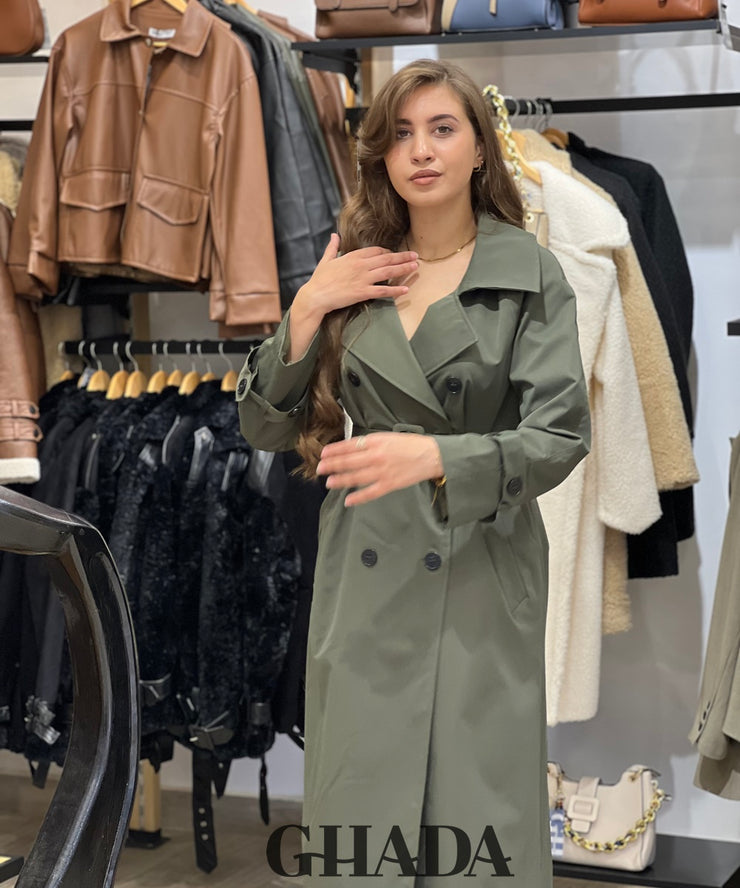 Trench long en vert kaki