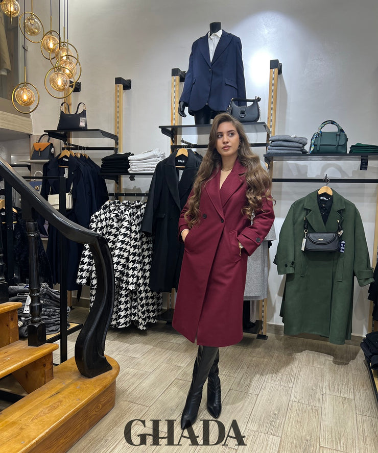 Manteau long en bordeau