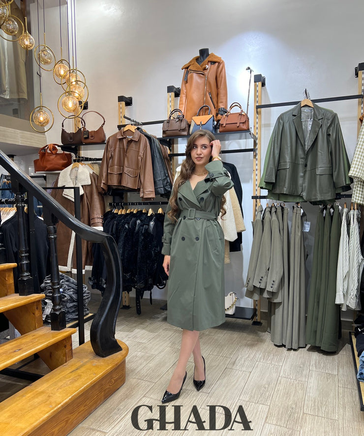 Trench long en vert kaki