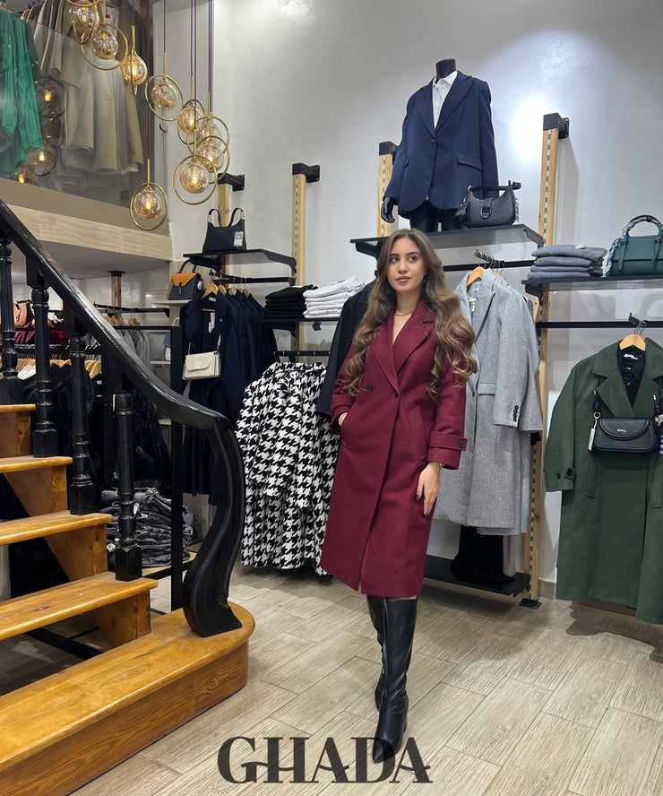 Manteau long en bordeau