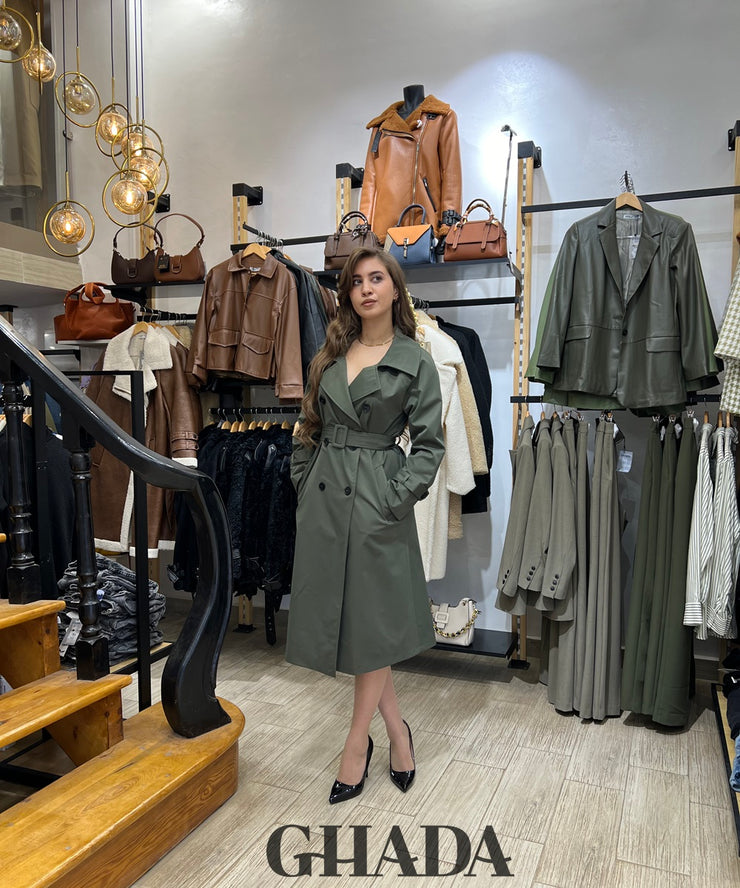 Trench long en vert kaki