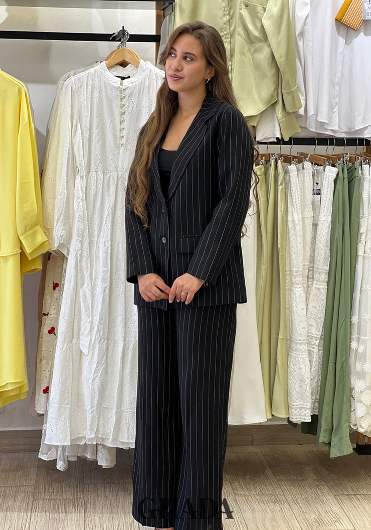 Ensemble tailleur en lin à rayures