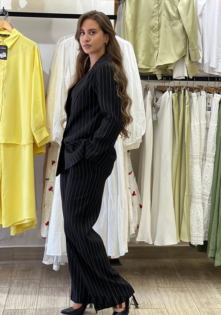 Ensemble tailleur en lin à rayures