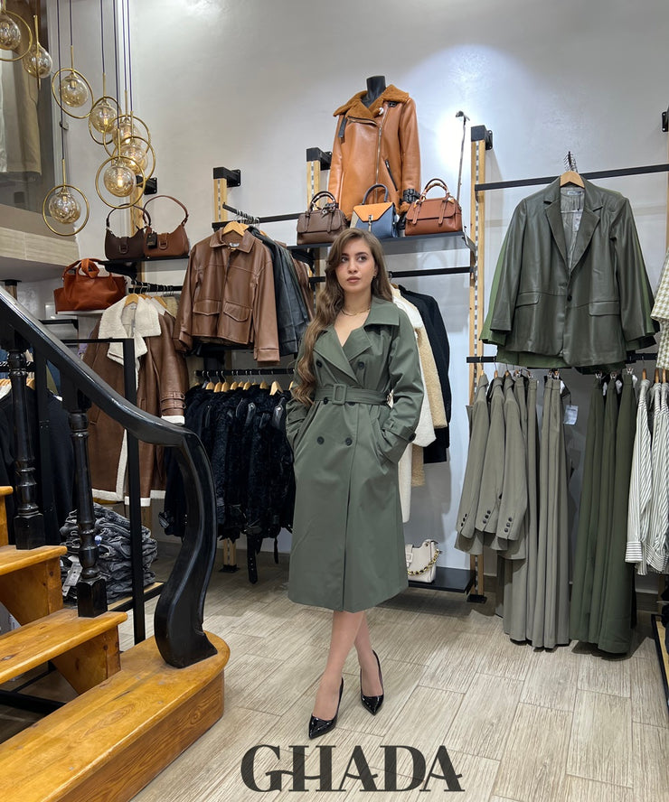 Trench long en vert kaki