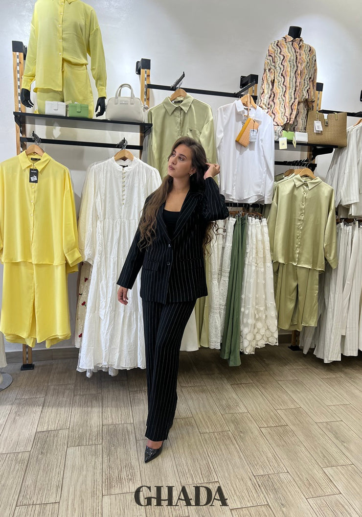 Ensemble tailleur en lin à rayures