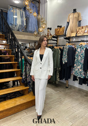 Ensemble tailleur en lin à rayures en blanc