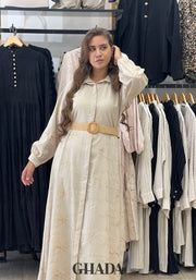 Robe en lin bordé avec ceinture