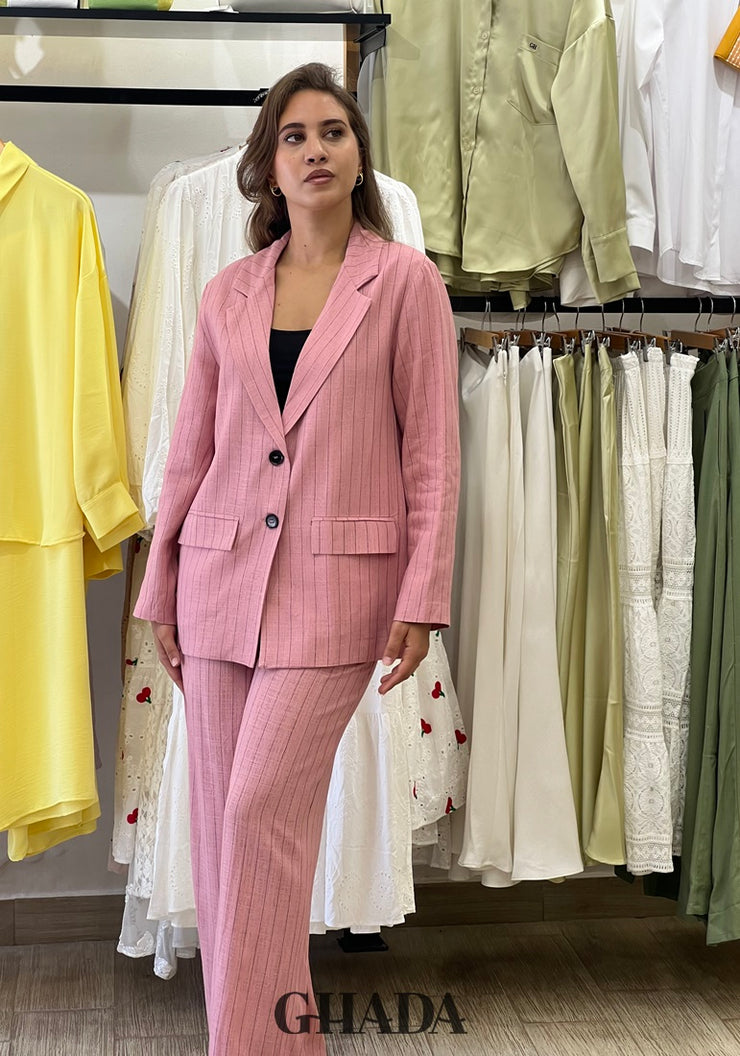Ensemble tailleur en lin à rayures