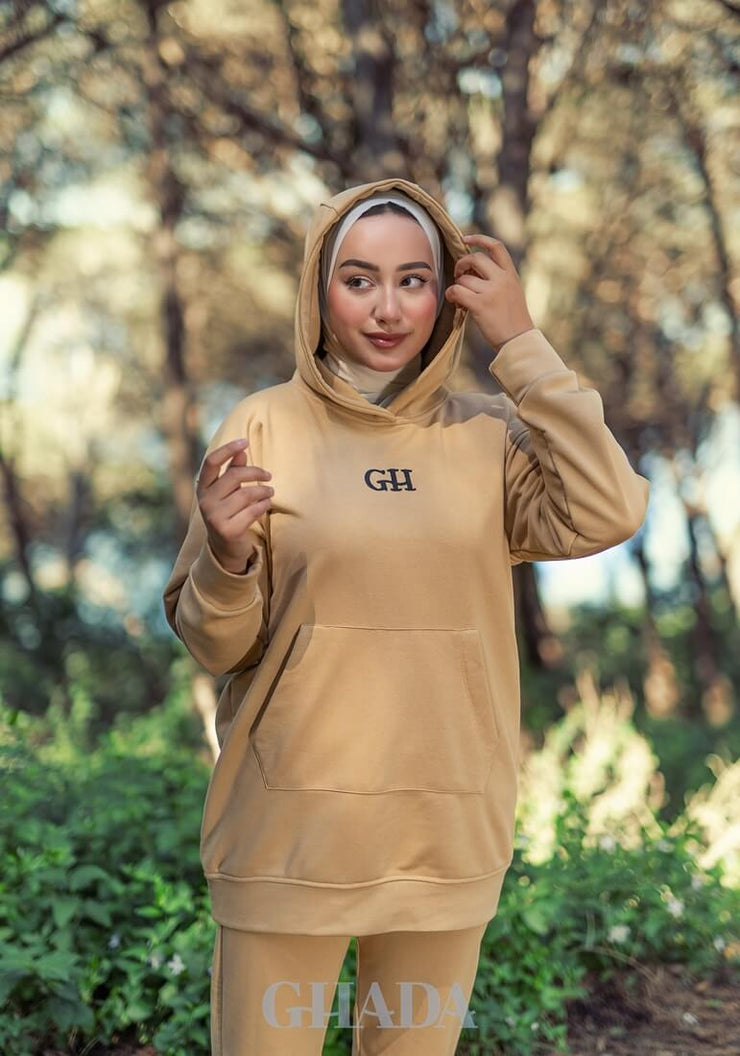Ensemble hoodie et pantalon en beige foncé