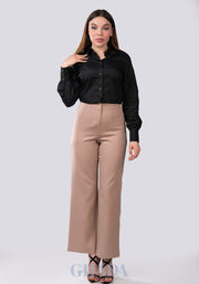 Pantalon fluide en beige sepia