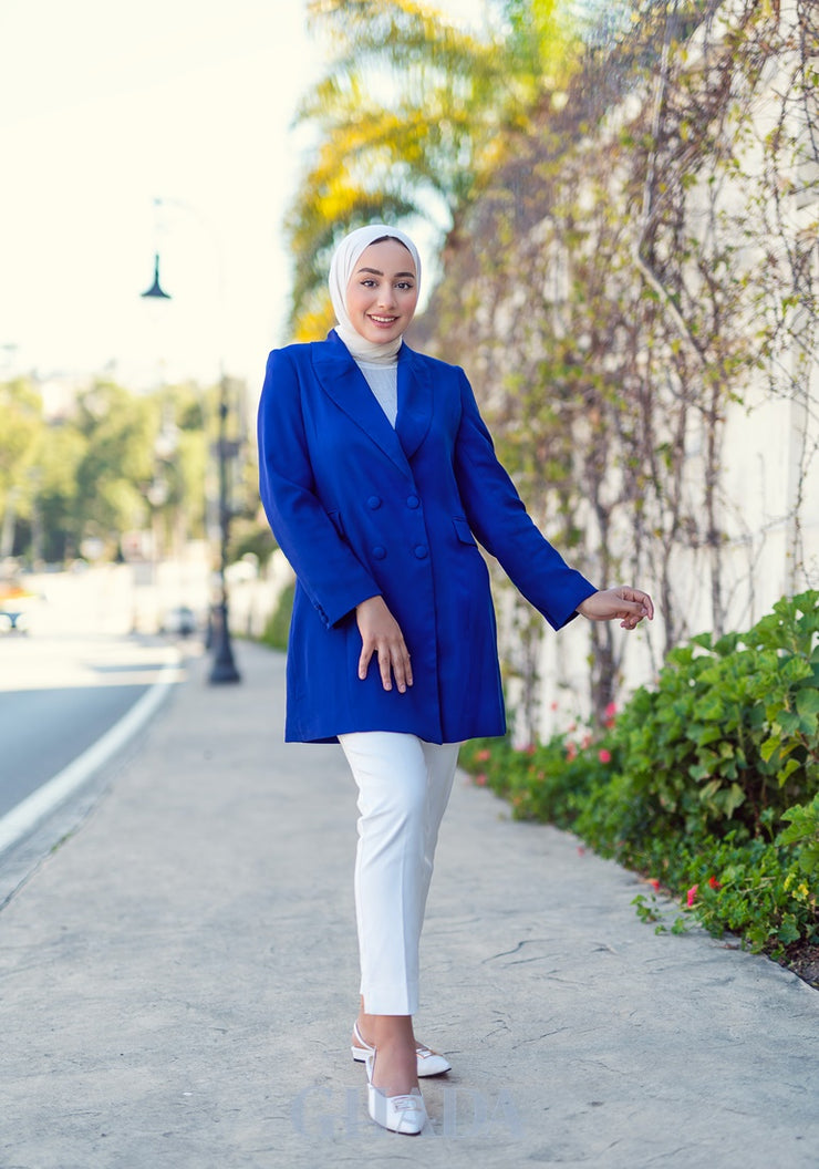 Veste longue en bleu roi