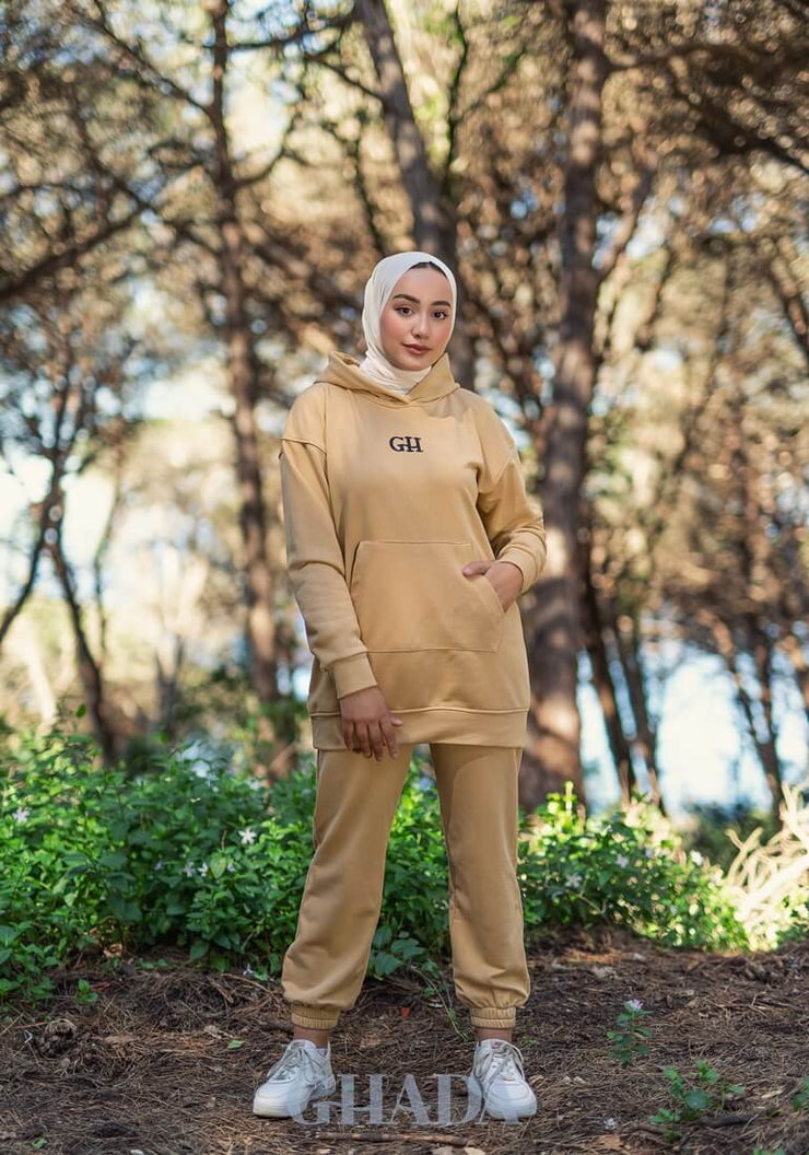 Ensemble hoodie et pantalon en beige foncé