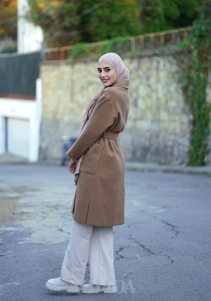 Manteau over size beige avec ceinture