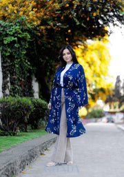 Kimono imprimée en bleu marine