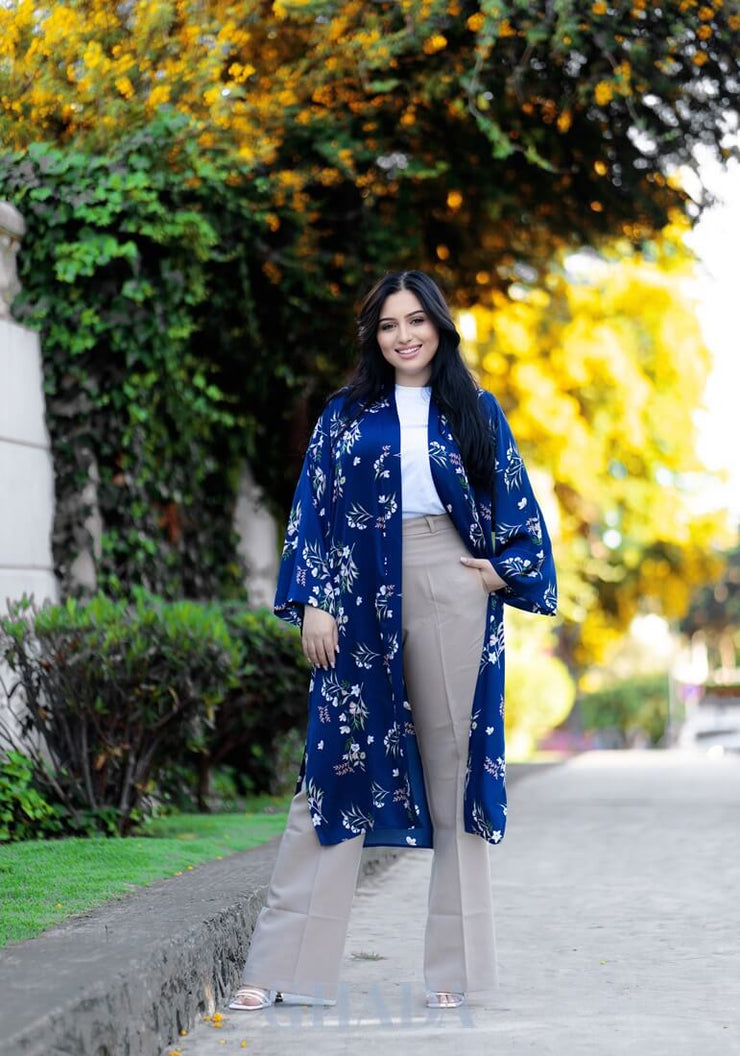 Kimono imprimée en bleu marine