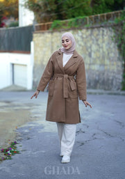 Manteau over size beige avec ceinture