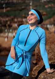 Burkini bleu ciel à manches raglantes pour femmes