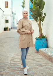 Blouson long en beige