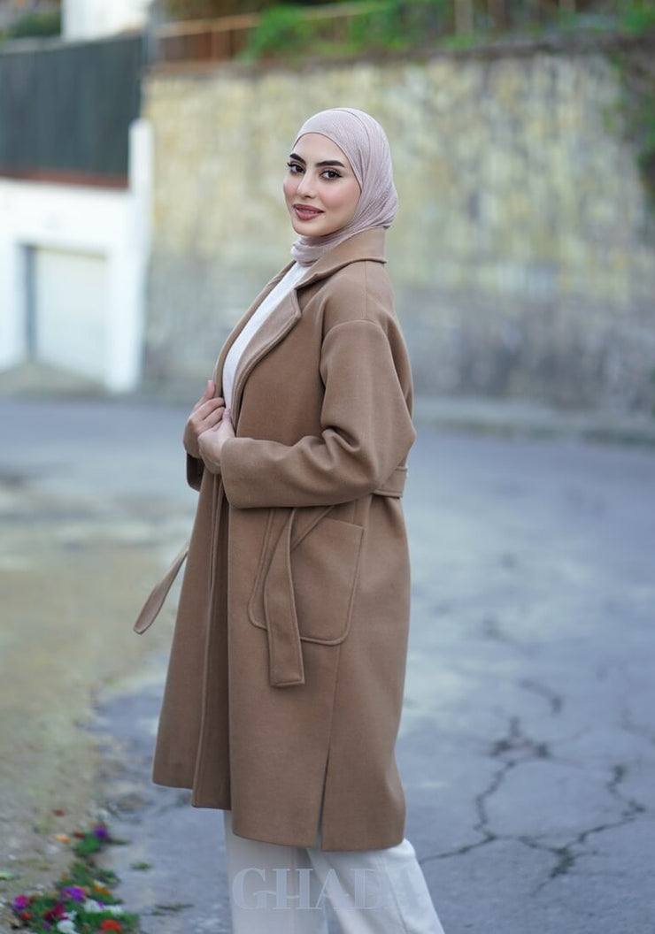 Manteau over size beige avec ceinture