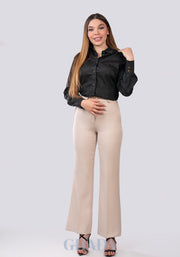 Pantalon pattes d'éléphant en beige sable