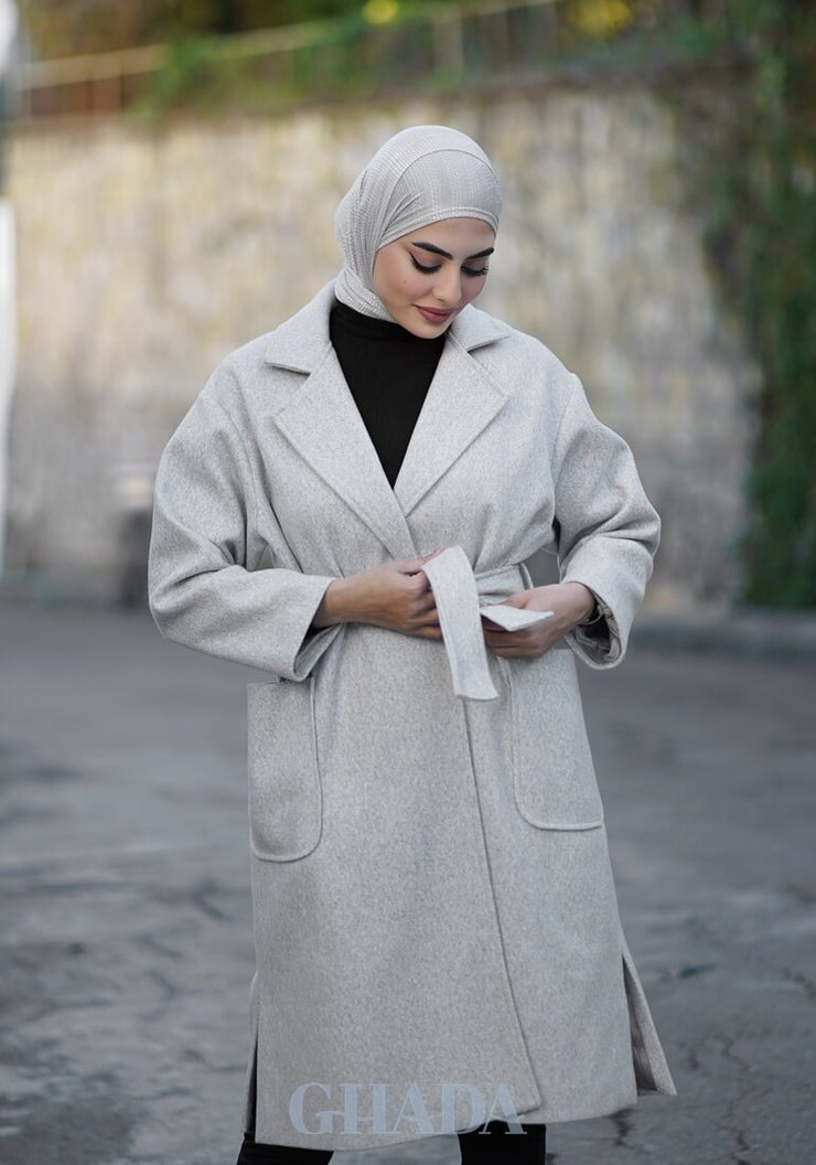 Manteau over size gris avec ceinture