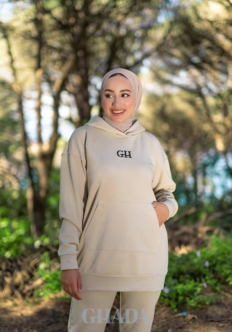 Ensemble hoodie et pantalon en beige