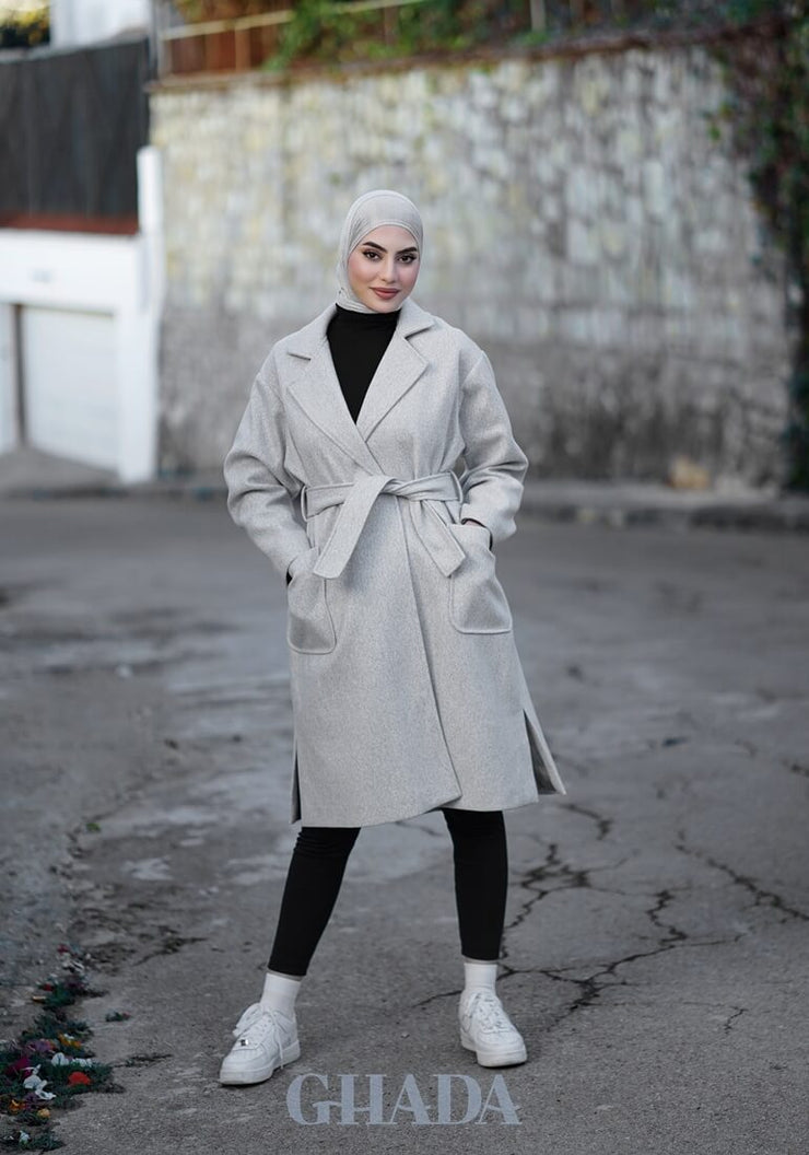 Manteau over size gris avec ceinture