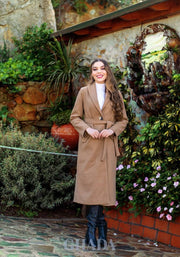 Manteau long à col châle en beige