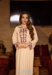 Djellaba makhzaniya en beige avec broderie en skalli