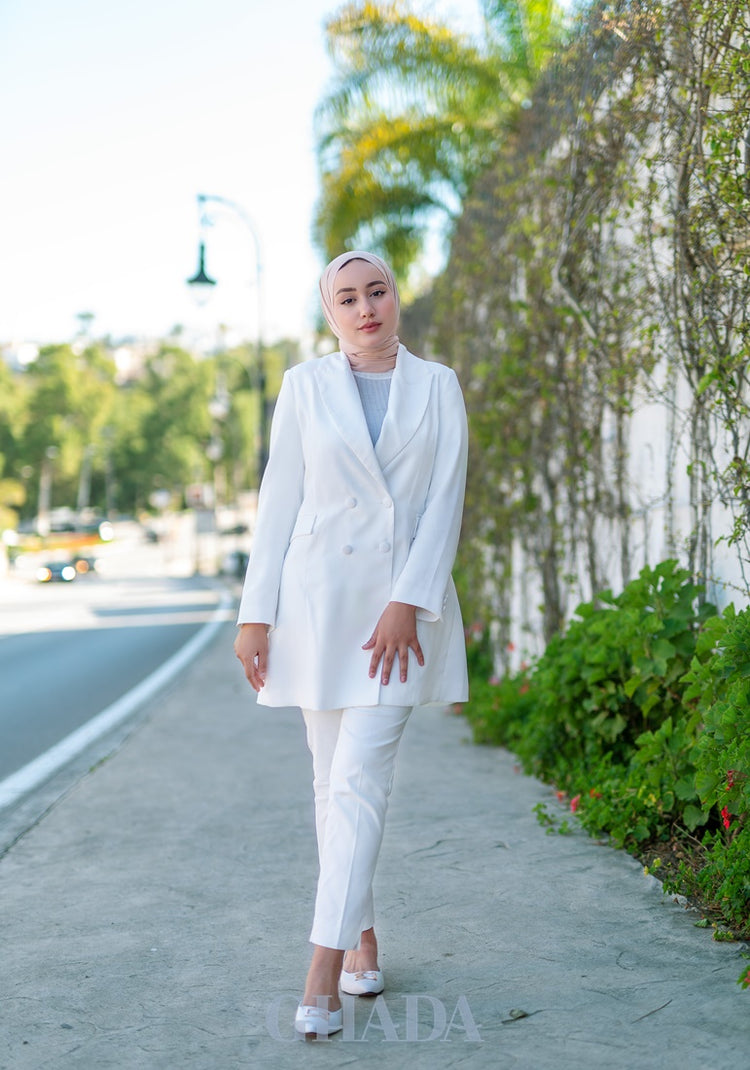 veste blanche longue GHADA FASHION