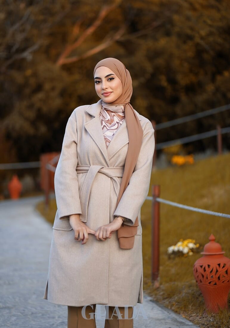 Manteau over size beige clair avec ceinture