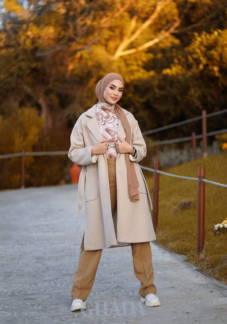 Manteau over size beige clair avec ceinture