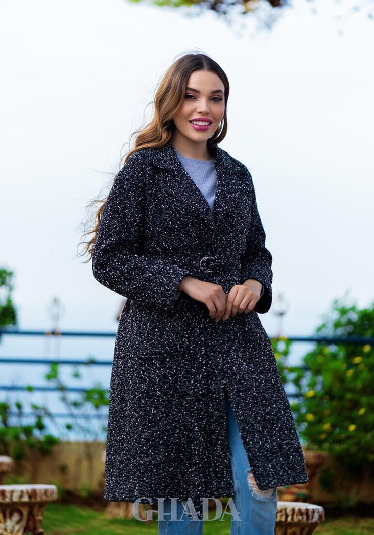 Manteau long en tweed en noir