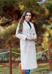 Manteau long à col châle en beige clair