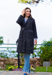 Manteau long en tweed en noir