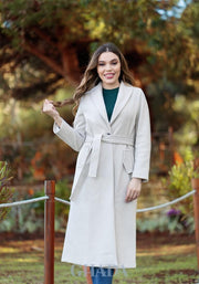 Manteau long à col châle en beige clair