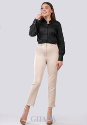 Pantalon taille haute en beige