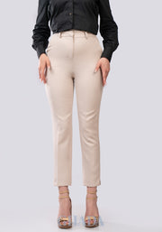 Pantalon taille haute en beige