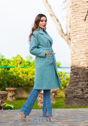 Manteau long en tweed vert canard