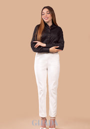 Pantalon taille haute en blanc