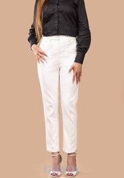 Pantalon taille haute en blanc