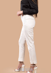 Pantalon taille haute en blanc