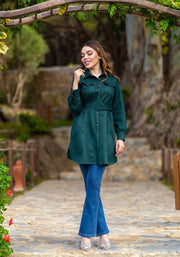 Chemise longue en simili daim en vert royal