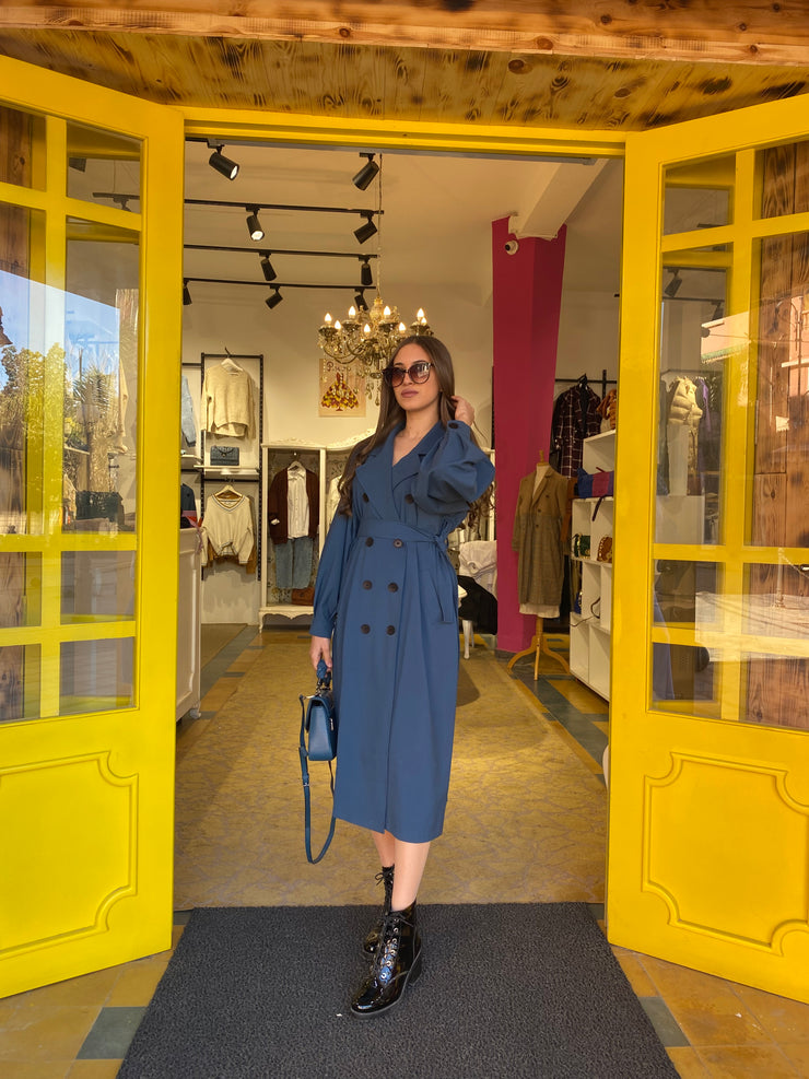 Trench coat oversize en bleu petrole